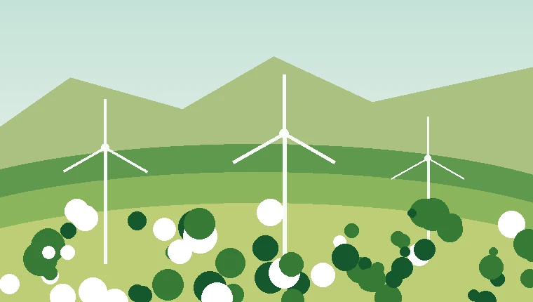 Green hills with wind turbines
